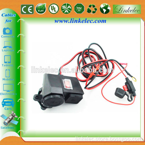 Double USB waterproof Power Socket Motorcycle Hardwire Charging Cable with Switch 5v